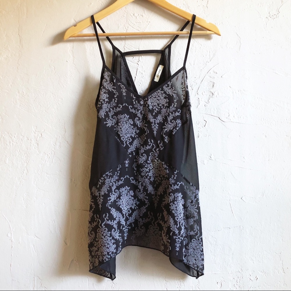 Sheer blouse with velvet floral detail